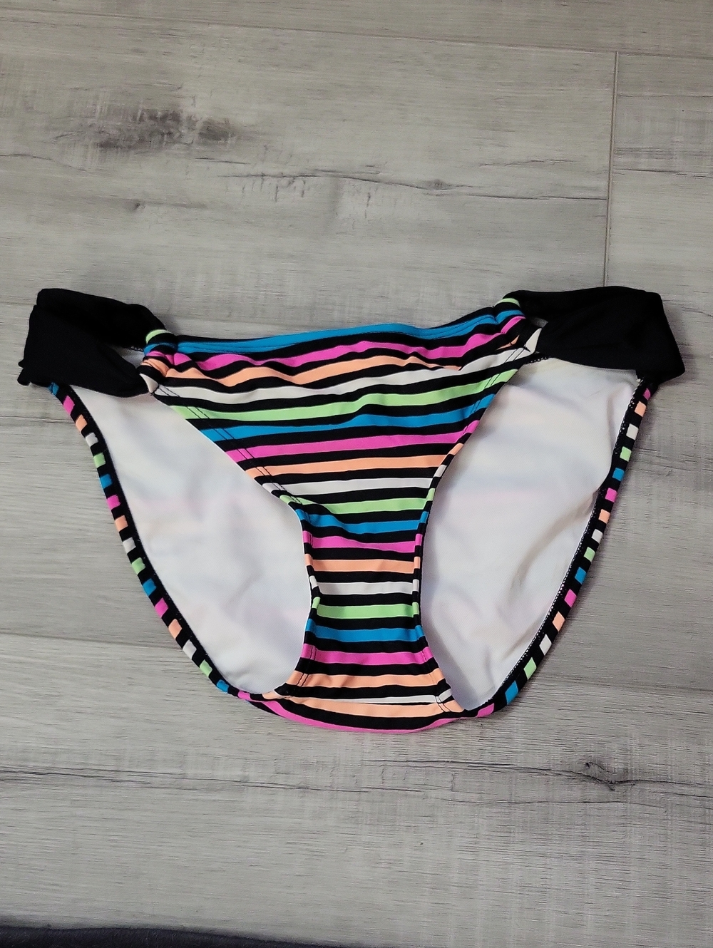 BONGO Multicolor Striped Bikini Bottoms with Black Side Accents